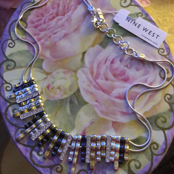 SALE NEW with tag Nine West silver-tone plated bling bib necklace for sale - Picture 1 of 3